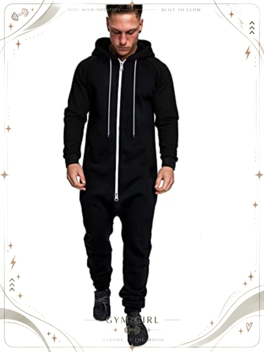 Hooded Jumpsuit Full Zip One Piece Overalls Lightweight Tracksuit with Pockets